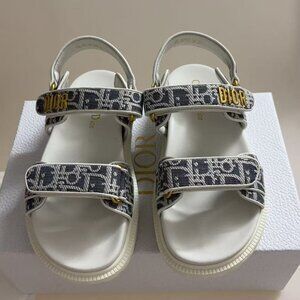 Dior Dioact Sandals Women’s Size 8 EU 38 Oblique Gray Gold Logo New w/ Box
